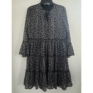 Pigalle Dress EU38 US8 Black Floral‎ Tiered Flowy Boho Fairygoth Peasant Comfort